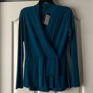 Premise Teal Elegant Wrap Blouse